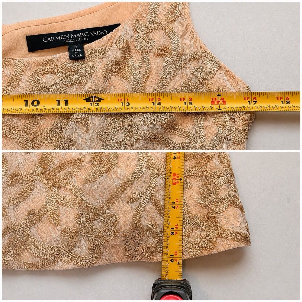 Vintage Y2K Carmen Marc Valvo Lace Cardigan Camisole Twin Set 8 Gold Top 2pc - Picture 9 of 9